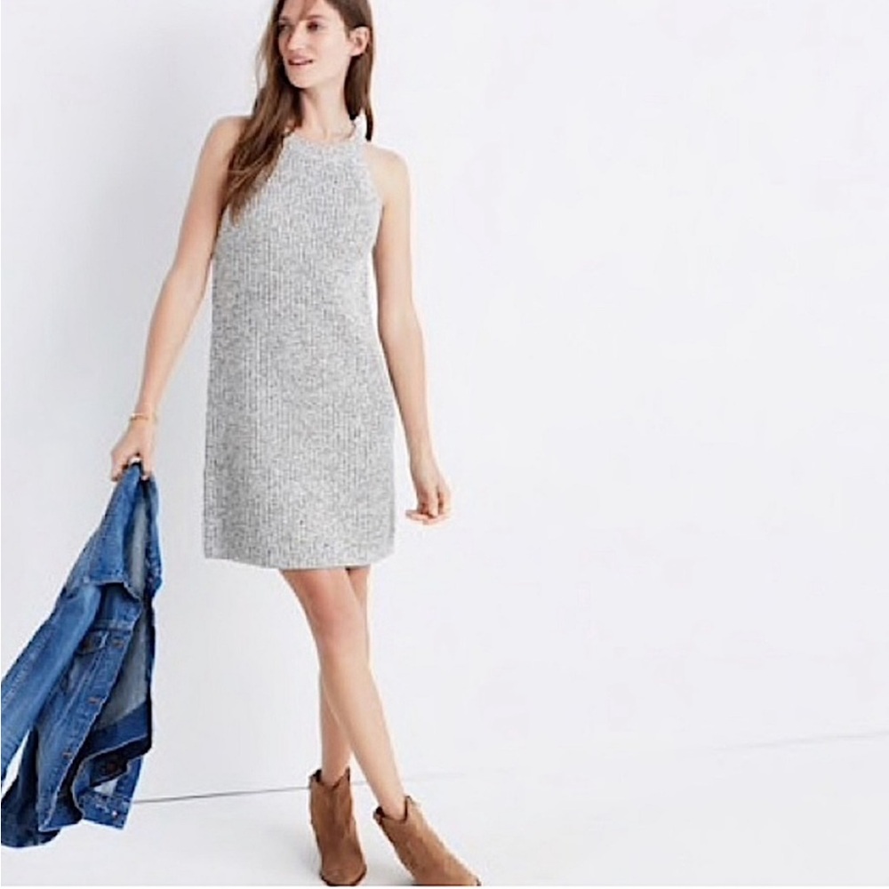 Madewell Gray & White High Neck Valley Sweater Dress